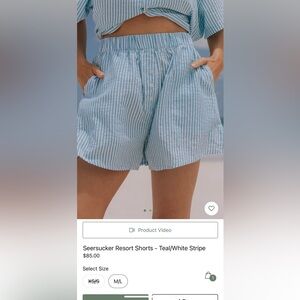 Daily Drills seersucker resort shorts -teal & white stripes